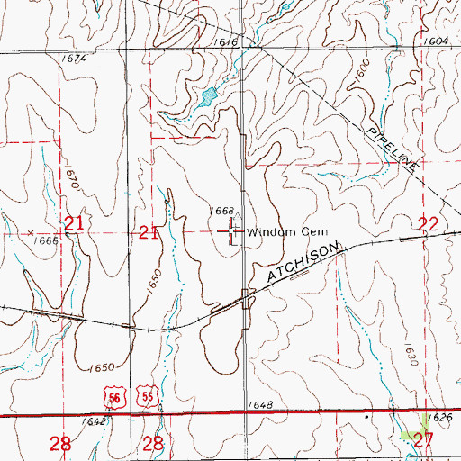 Topographic Map of Windom Cemetery, KS