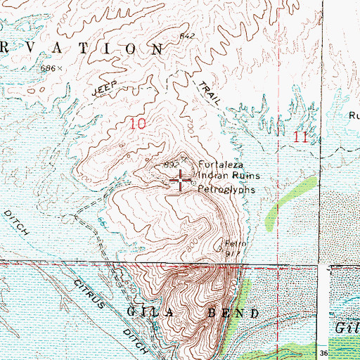 Topographic Map of Fortaleza Indian Ruins, AZ