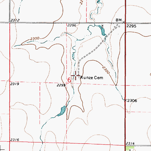 Topographic Map of Kunze Cemetery, KS