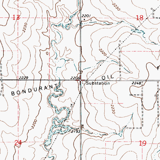 Topographic Map of Bondurant Oil Field, KS
