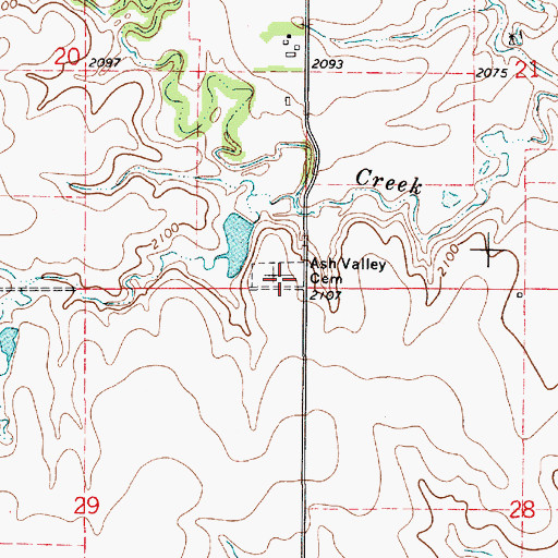 Topographic Map of Ash Valley Cemetery, KS