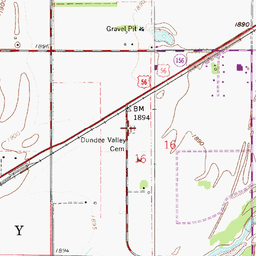 Topographic Map of Dundee Valley Cemetery, KS