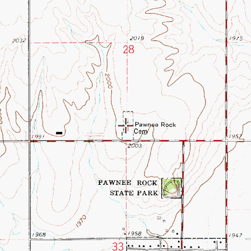 Topographic Map of Pawnee Rock Cemetery, KS
