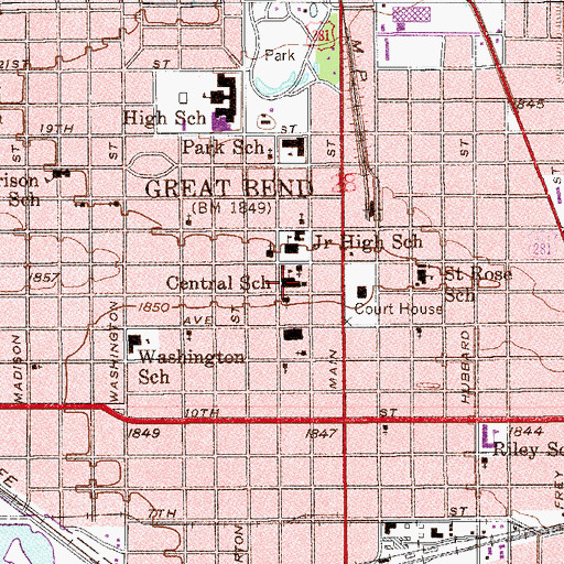 Topographic Map of Central School, KS