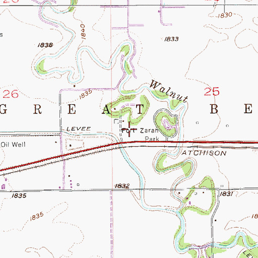 Topographic Map of Fort Zarah Park, KS
