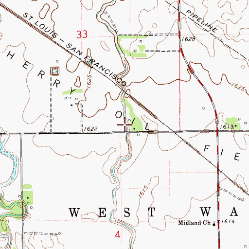 Topographic Map of Wherry Oil Field, KS