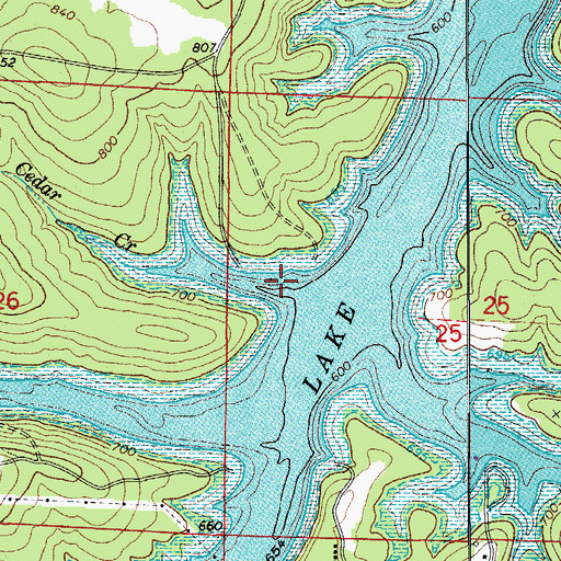 Topographic Map of Cedar Creek, AR