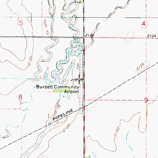 Topographic Map of Burdett Community Airport (historical), KS