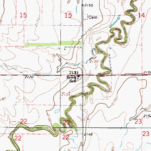 Topographic Map of Brick School, KS