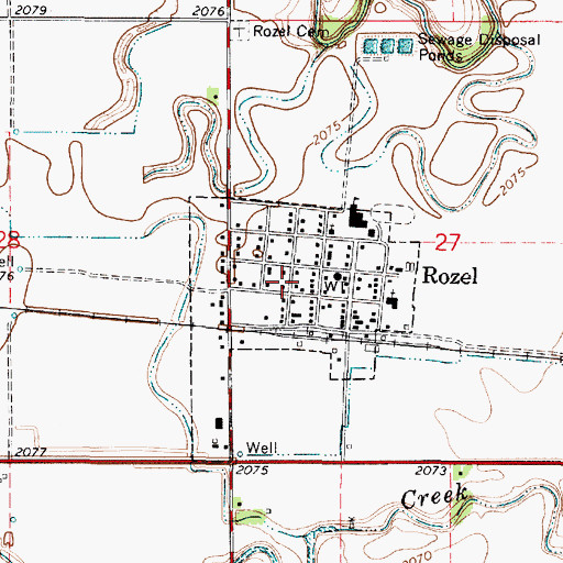 Topographic Map of Rozel, KS