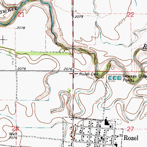 Topographic Map of Rozel Cemetery, KS
