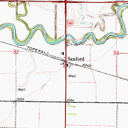 Topographic Map of Sanford, KS