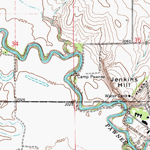 Topographic Map of Camp Pawnee, KS