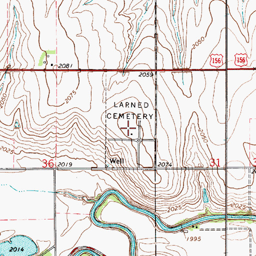 Topographic Map of Larned Cemetery, KS