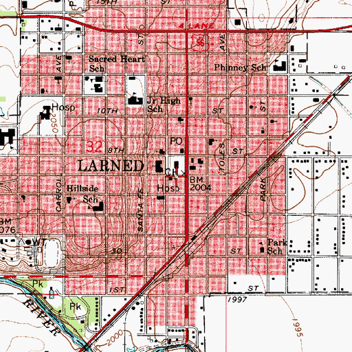 Topographic Map of Larned, KS