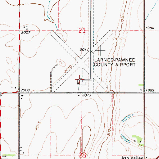 Topographic Map of Larned-Pawnee County Airport, KS