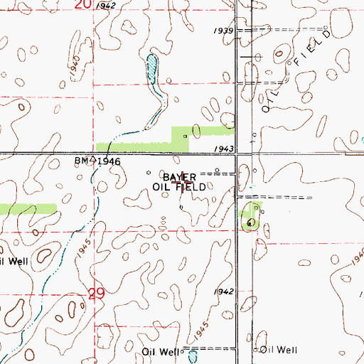 Topographic Map of Bayer Oil Field, KS