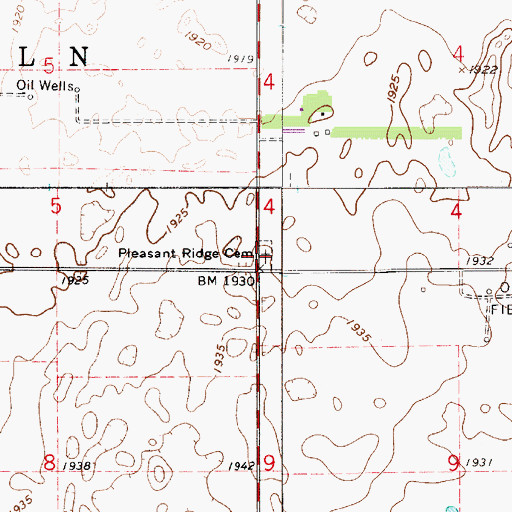 Topographic Map of Pleasant Ridge Cemetery, KS