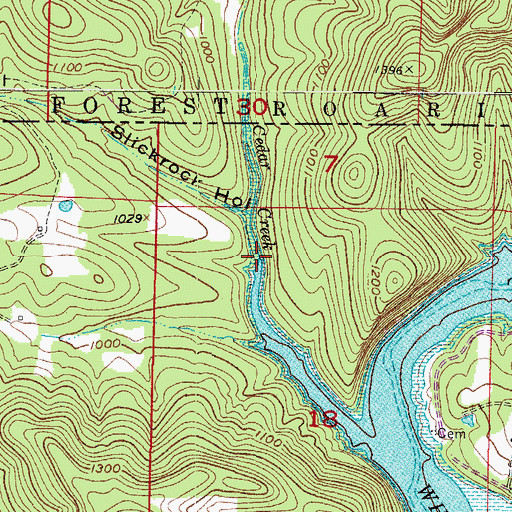 Topographic Map of Cedar Creek, AR