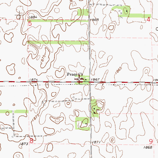Topographic Map of Peace United Church of Christ, KS