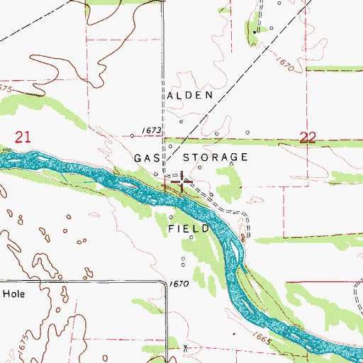 Topographic Map of Alden Gas Storage Field, KS