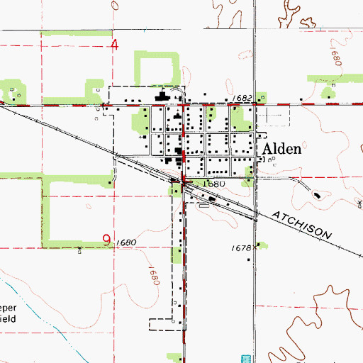 Topographic Map of Alden, KS