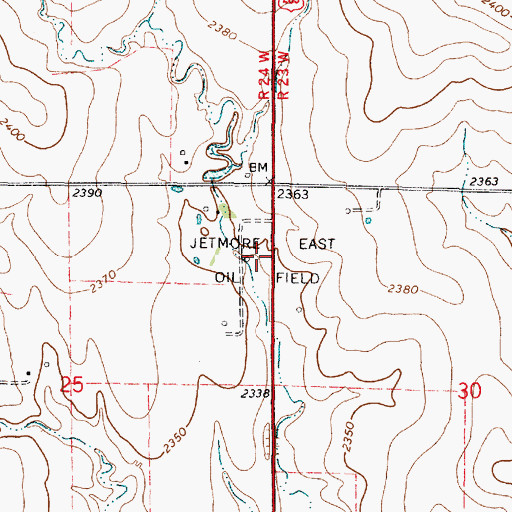 Topographic Map of Jetmore East Oil Field, KS