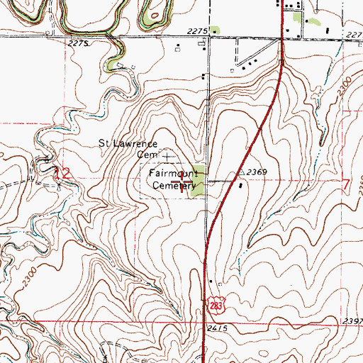 Topographic Map of Fairmount Cemetery, KS