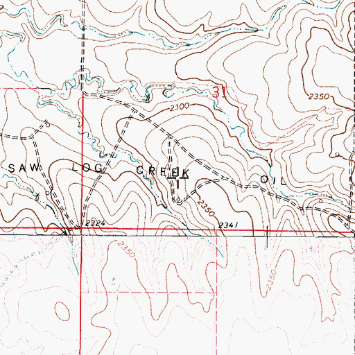 Topographic Map of Saw Log Creek Oil Field, KS