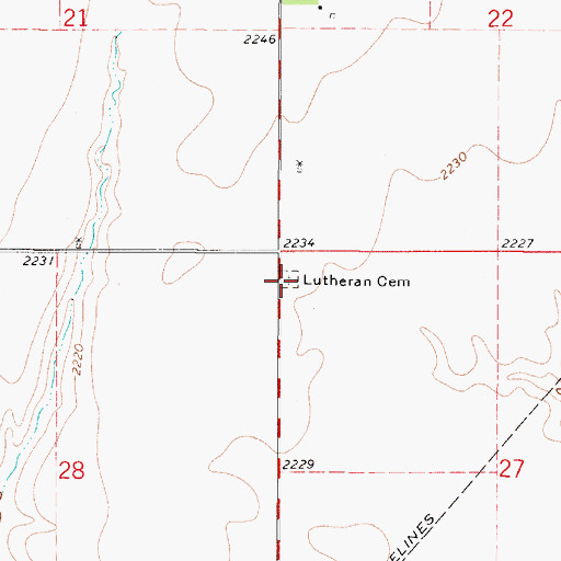 Topographic Map of Lutheran Cemetery, KS