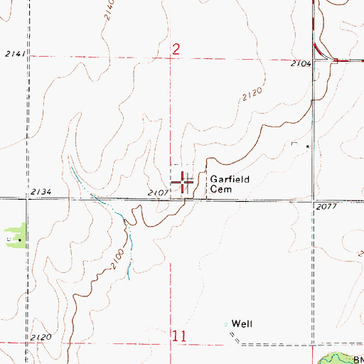 Topographic Map of Garfield Cemetery, KS