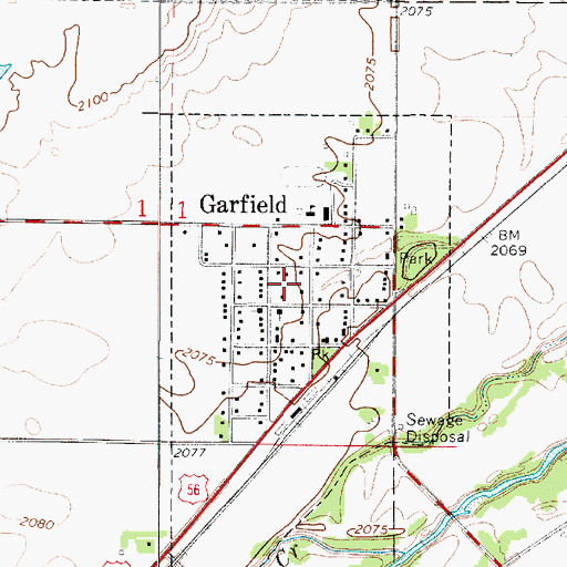 Topographic Map of Garfield, KS