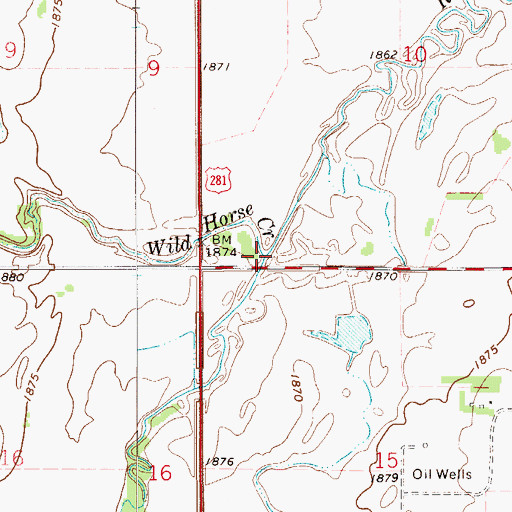 Topographic Map of Wild Horse Creek, KS