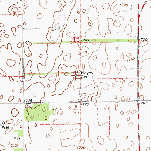 Topographic Map of Hayes Cemetery, KS