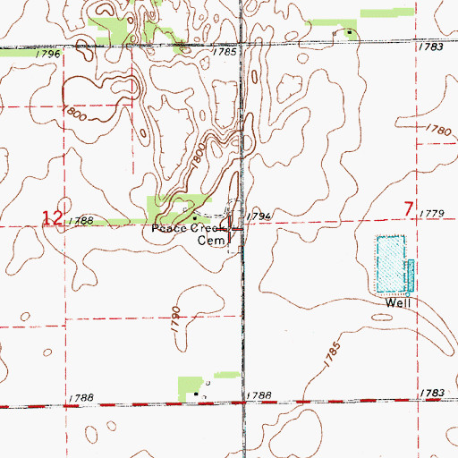 Topographic Map of Peace Creek Cemetery, KS