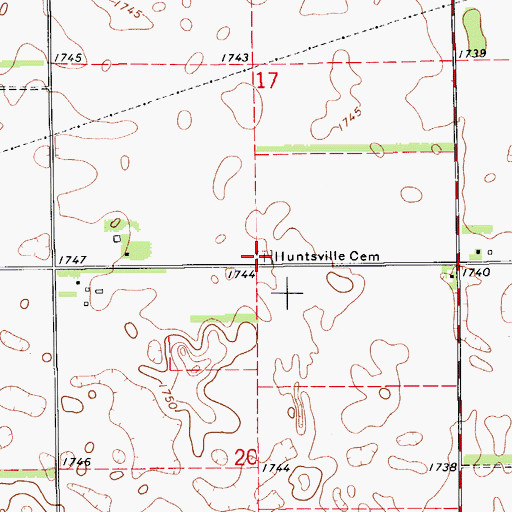 Topographic Map of Huntsville Cemetery, KS