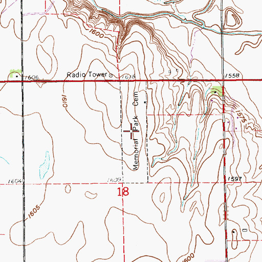 Topographic Map of Memorial Park Cemetery, KS