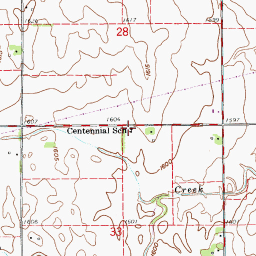 Topographic Map of Centennial School, KS