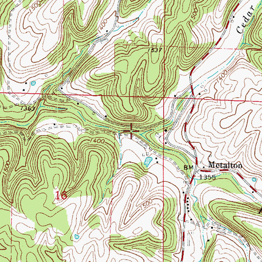 Topographic Map of Cedar Creek, AR