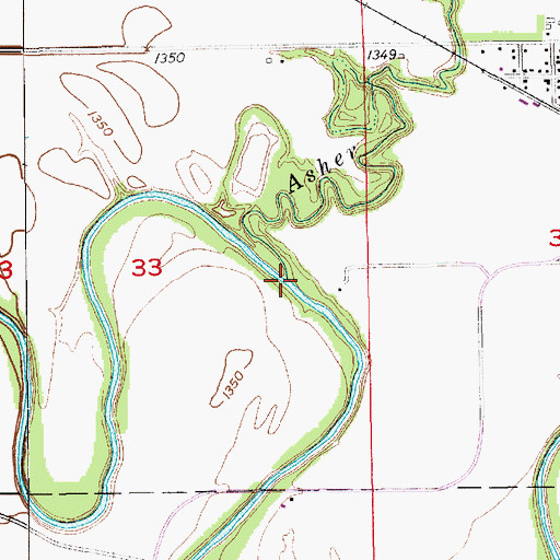 Topographic Map of Asher Creek, KS