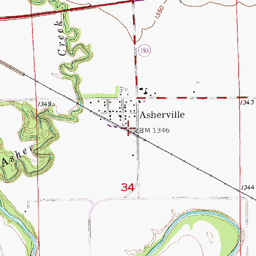 Topographic Map of Asherville, KS