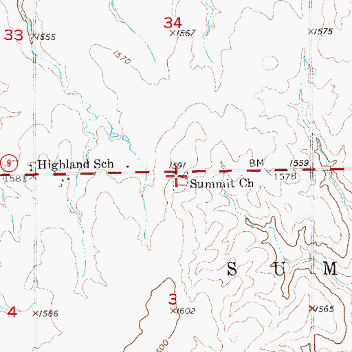 Topographic Map of Summit Church, KS