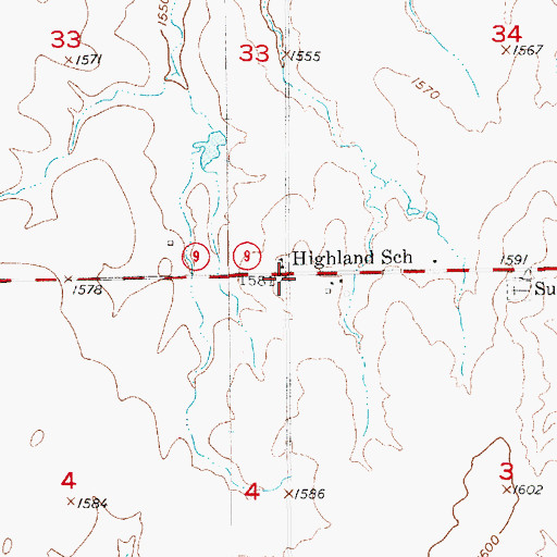 Topographic Map of Highland School, KS