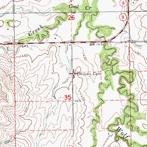 Topographic Map of Wilcox Cemetery, KS
