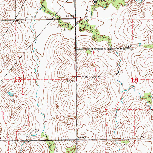 Topographic Map of Hall Cemetery, KS