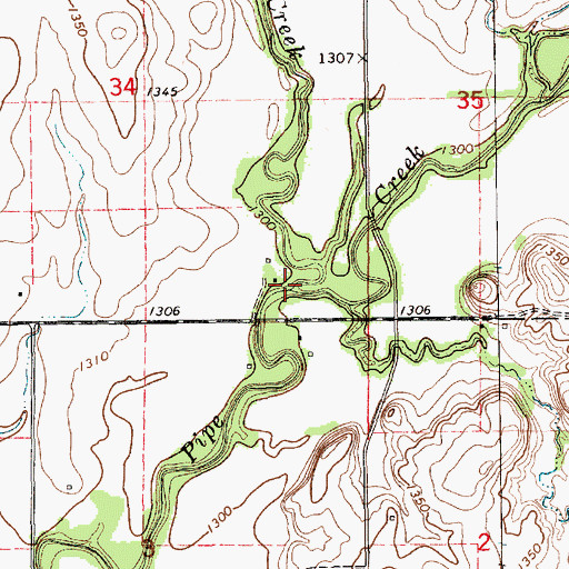 Topographic Map of West Pipe Creek, KS
