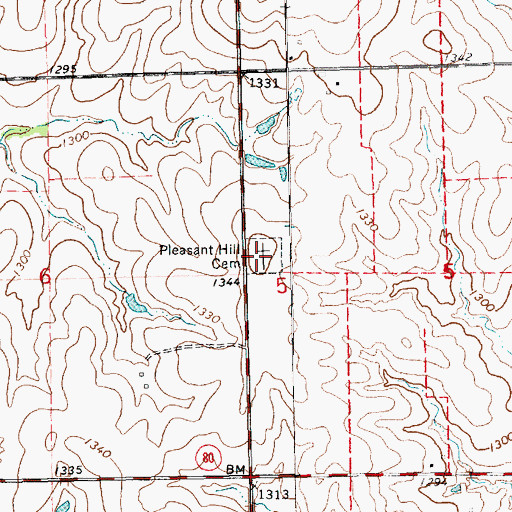 Topographic Map of Pleasant Hill Cemetery, KS