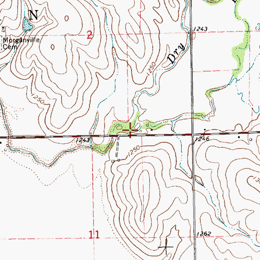 Topographic Map of East Branch Dry Creek, KS
