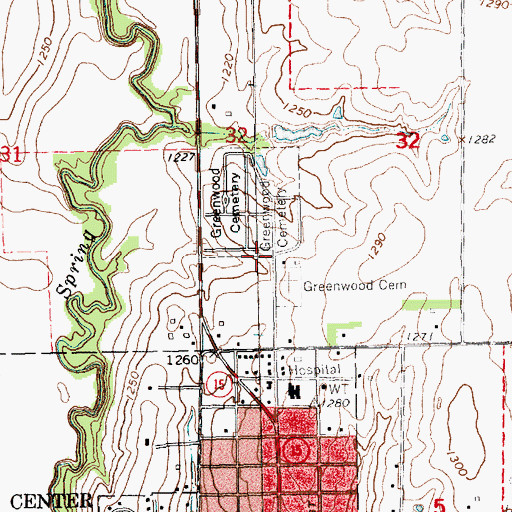 Topographic Map of Greenwood Cemetery, KS