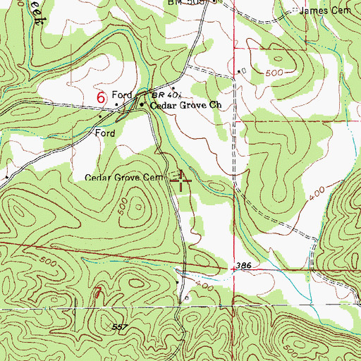 Topographic Map of Cedar Grove Cemetery, AR